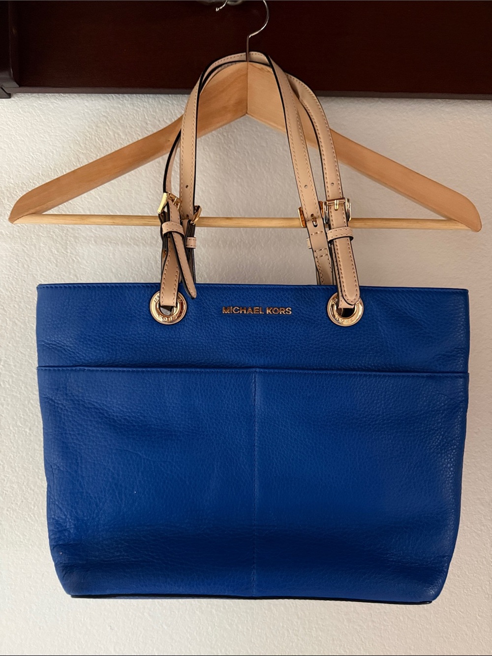 Michael Kors Bold Colbalt Blue Pebbled Leather Tote with Tan Straps & Interior